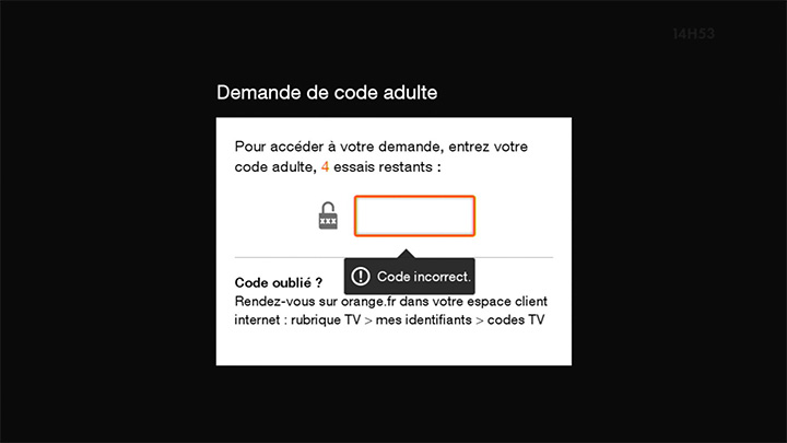 Code adulte incorrect